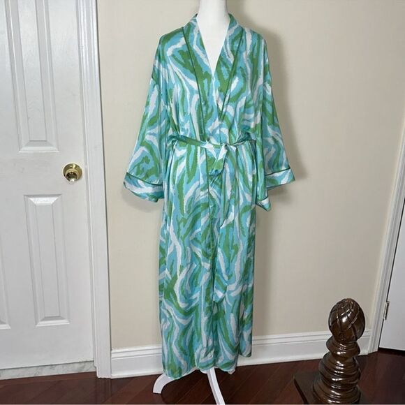 DVF x Target XL Disco Zebra White Blue Green Long Satin Belted Open Front - Picture 6 of 16
